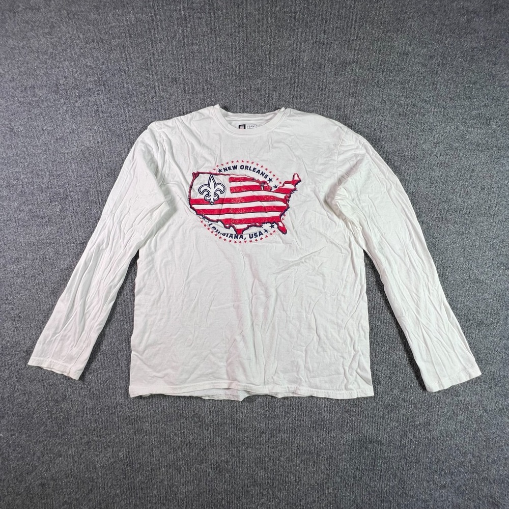 NFL Team Apparel New Orleans Saints T-Shirt Mens L White Long Sleeve USA Graphic